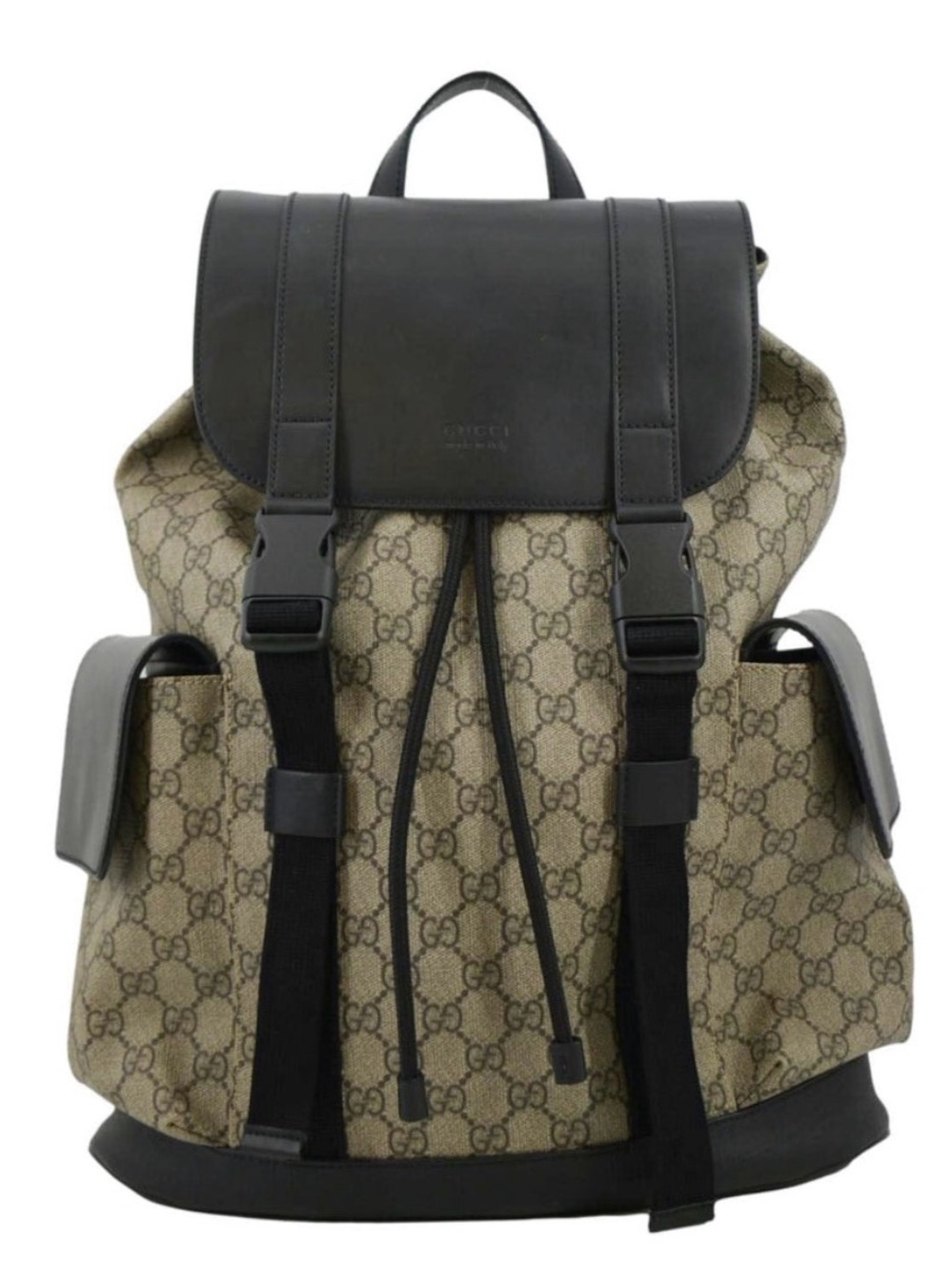 Gucci Brown GG Canvas Backpack with Black Leather Trim GG Supreme canvas